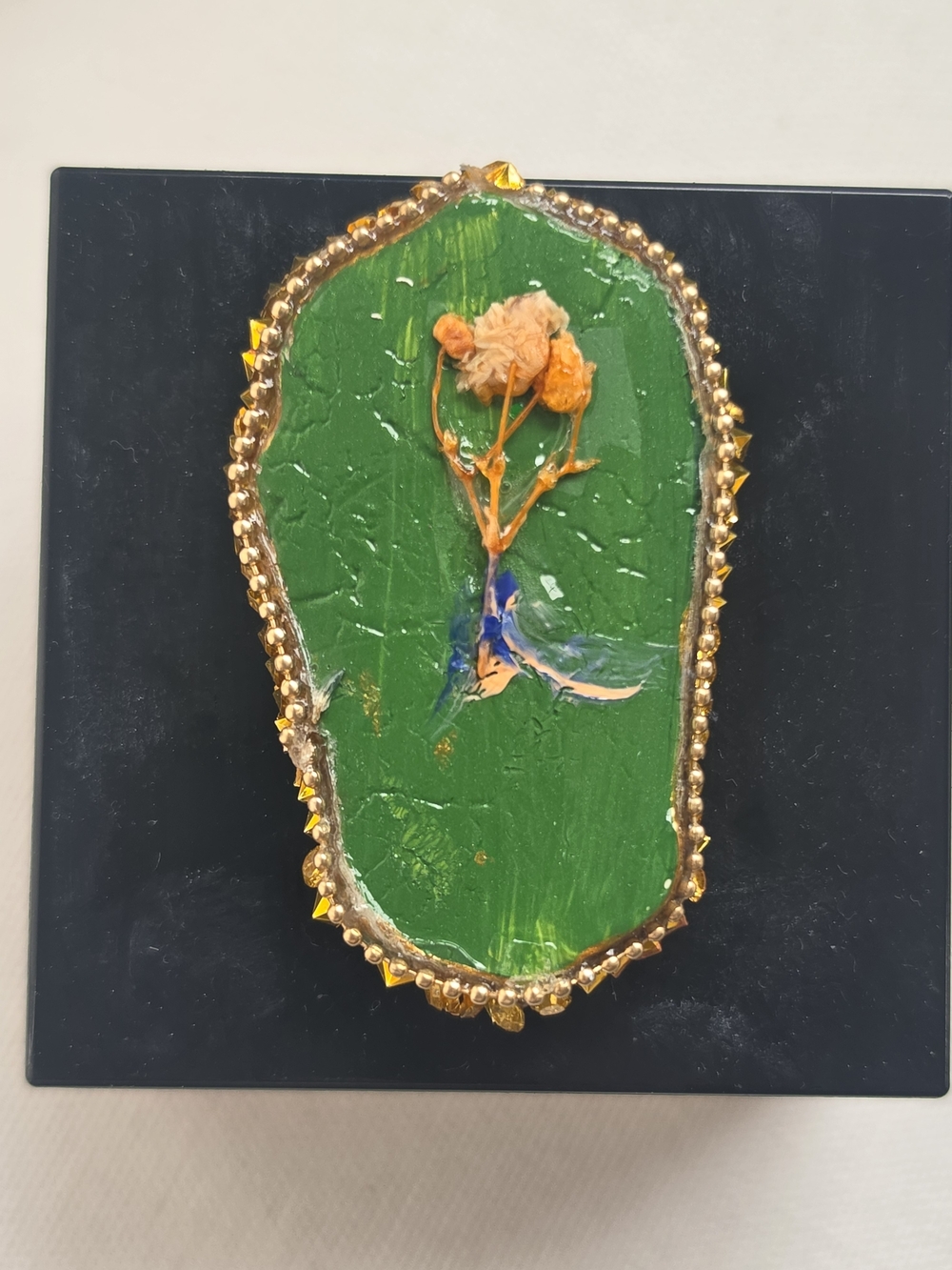 Green Floral Mixed-Media Home Art Plaque